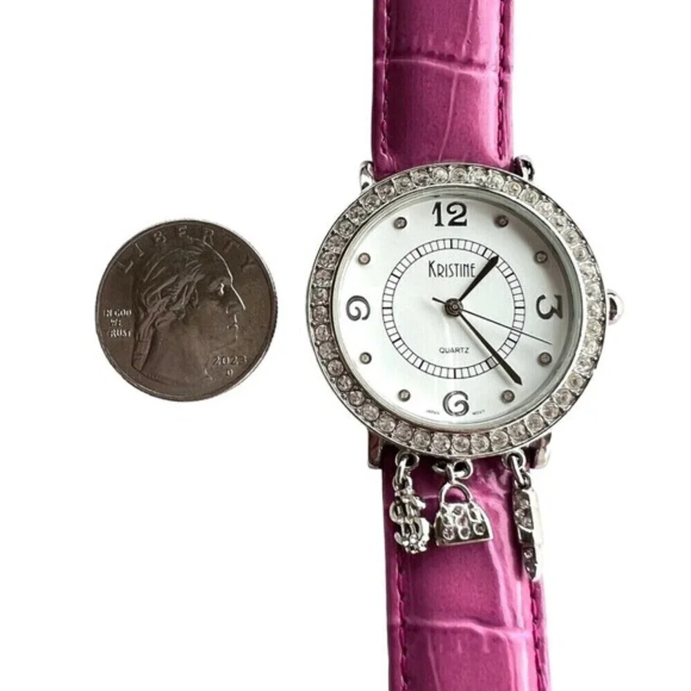 Kristine Women's Quartz Wrist Watch Rhinestone/Charms Pink Japan Movement 7.5 in